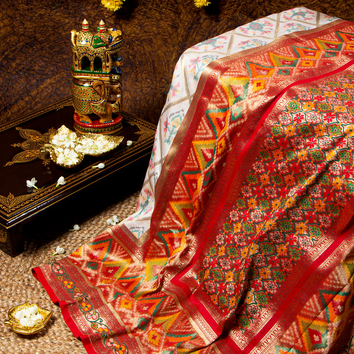 Kuberan off white Paithani Patola saree