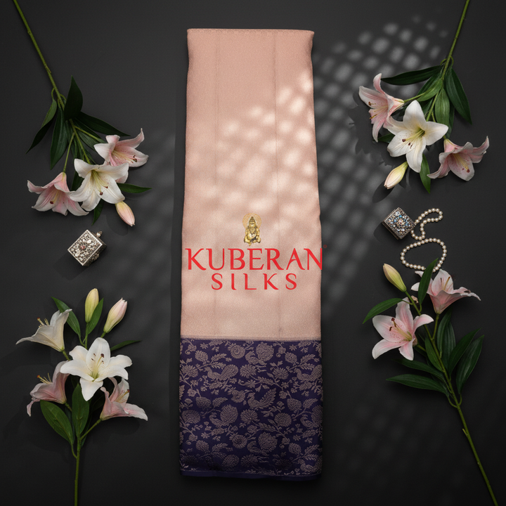 Kuberan Peach Pink and Purple Kanchipuram Silk Saree