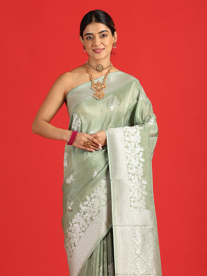 Kuberan pista green Banarasi saree