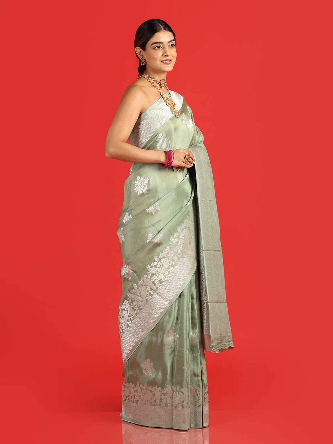 Kuberan pista green Banarasi saree