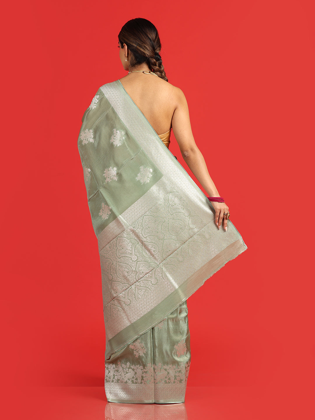 Kuberan pista green Banarasi saree