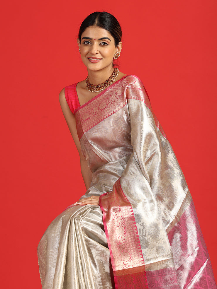Kuberan siver gold tissue saree