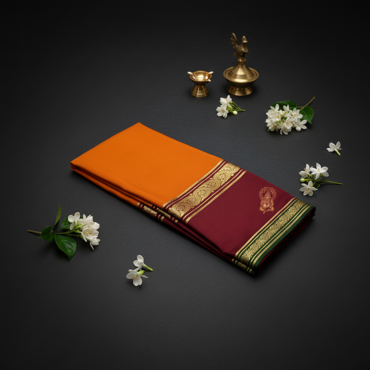 Kuberan Orange and Maroon Mysore Silk Saree