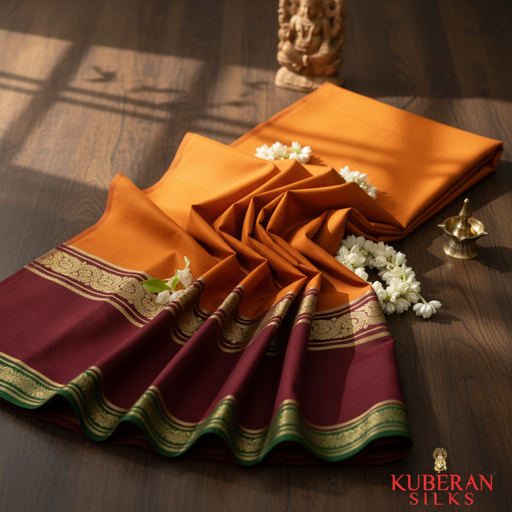 Kuberan Orange and Maroon Mysore Silk Saree