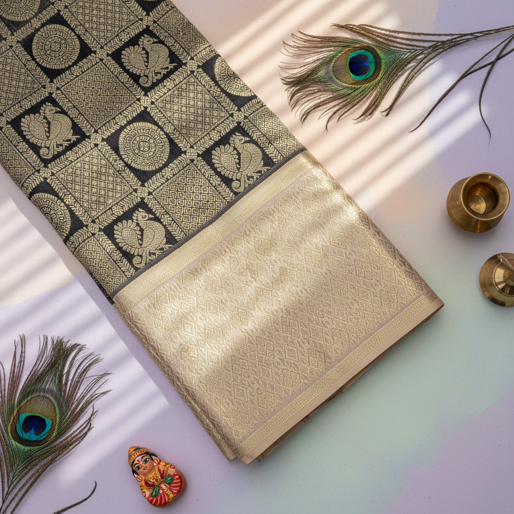 Kuberan Black Kanchipuram Silk Saree