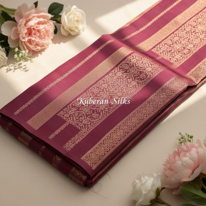 Kuberan Pink Kanchipuram Silk Saree with Gold Zari Stripes
