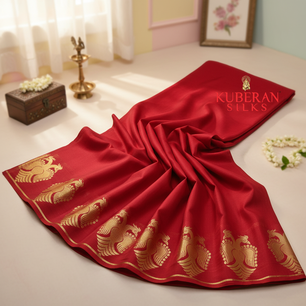 Kuberan Bright Red Mysore Silk Saree