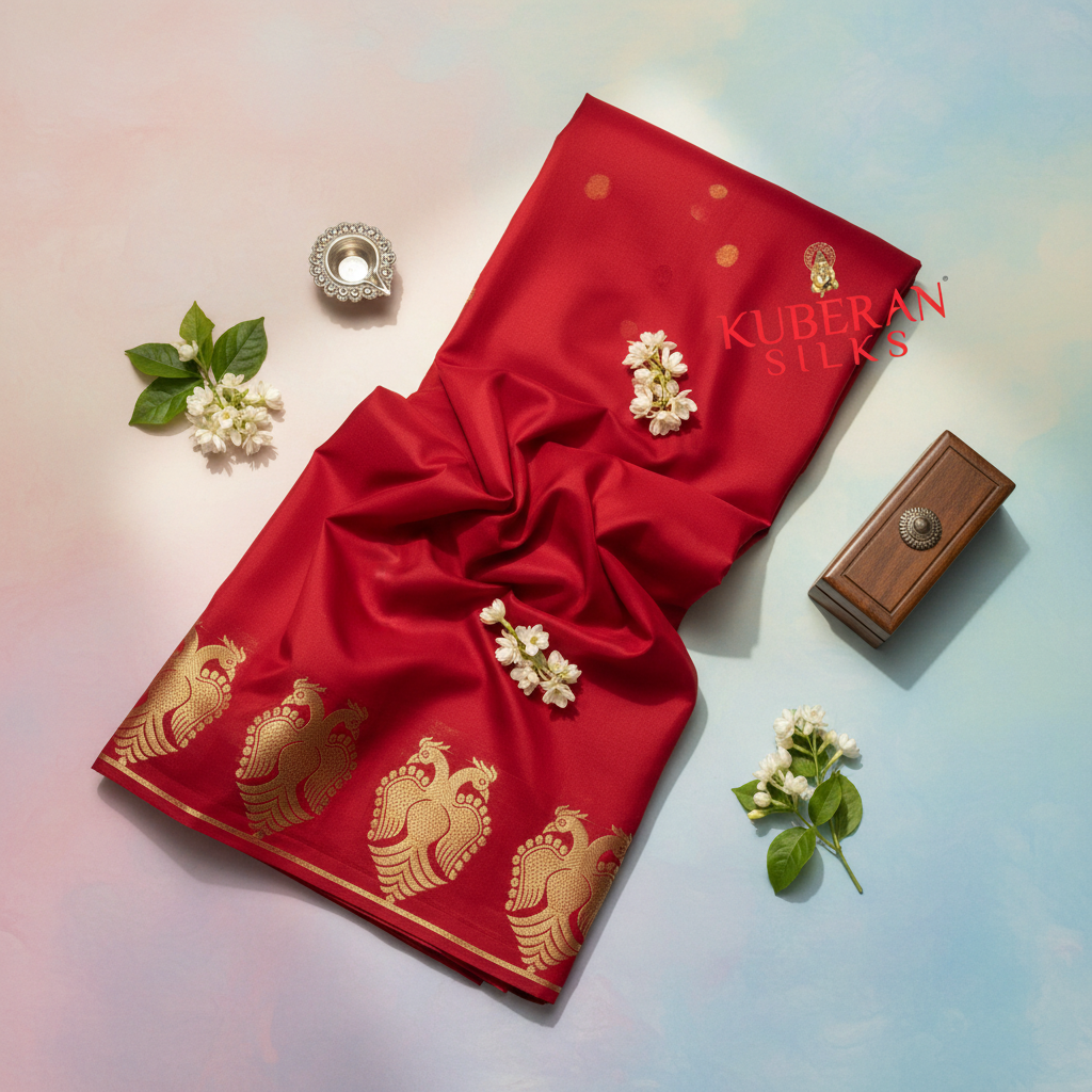 Kuberan Bright Red Mysore Silk Saree
