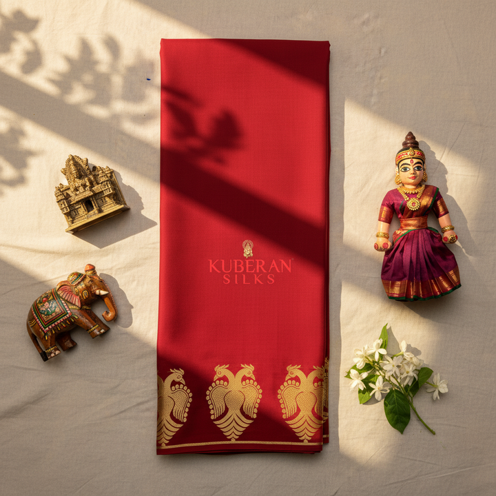 Kuberan Bright Red Mysore Silk Saree