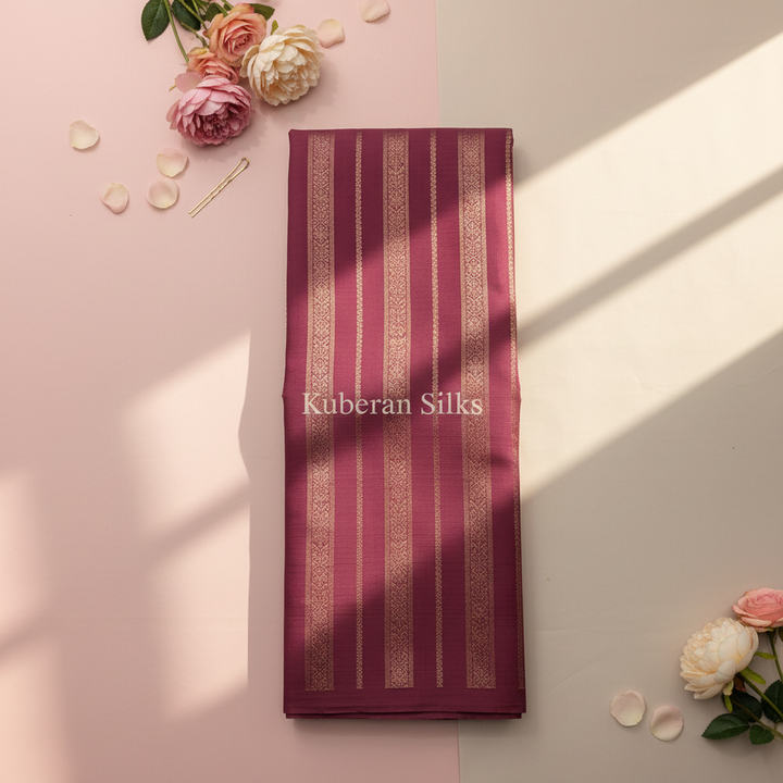 Kuberan Pink Kanchipuram Silk Saree with Gold Zari Stripes