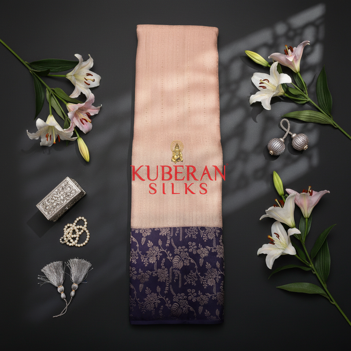 Kuberan Peach Pink and Purple Kanchipuram Silk Saree