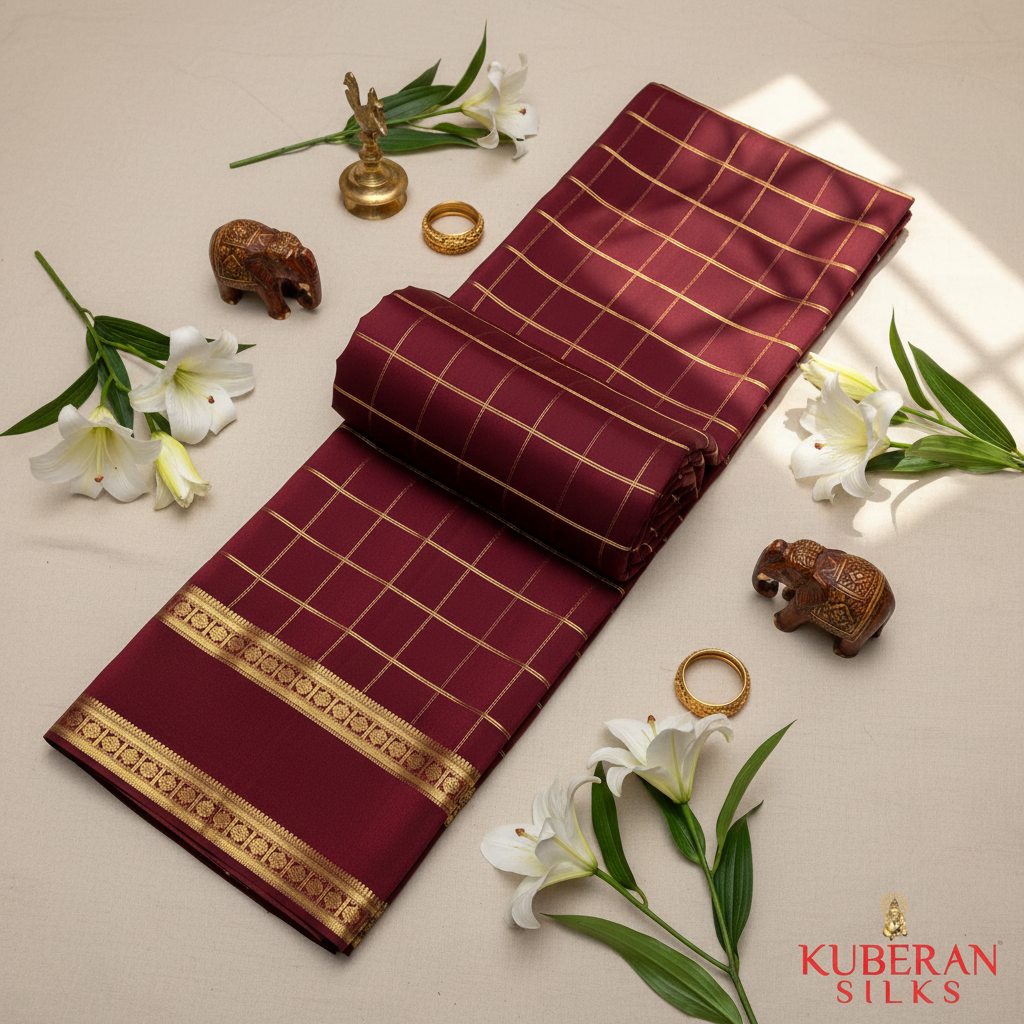 Kuberan Maroon Mysore Silk Saree
