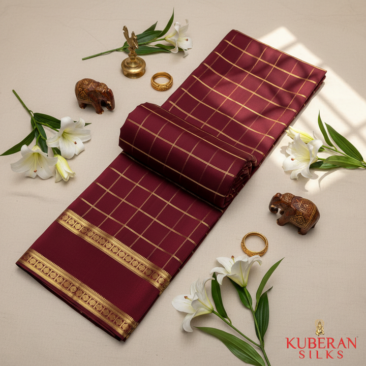 Kuberan Maroon Mysore Silk Saree