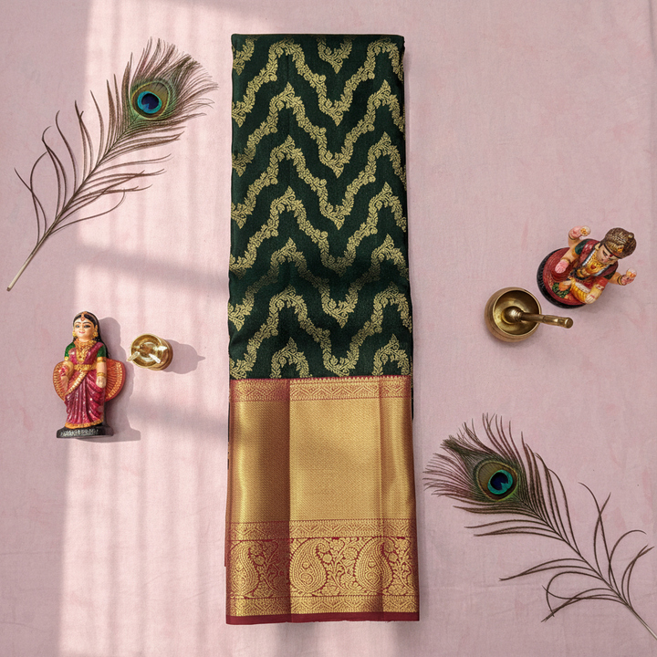 Kuberan Dark Green Paisley Kanchipuram Silk Saree