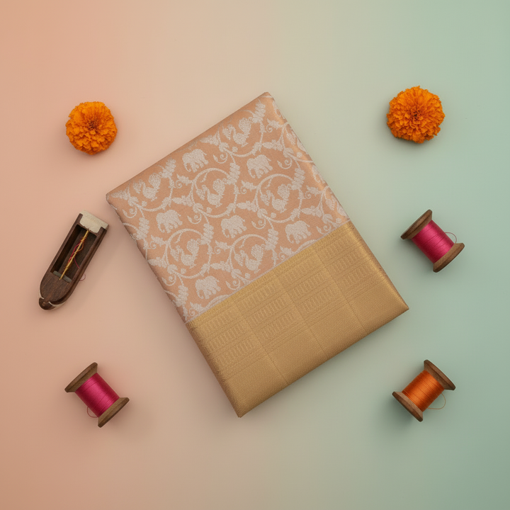 kuberan Peach Kanchipuram Silk Saree