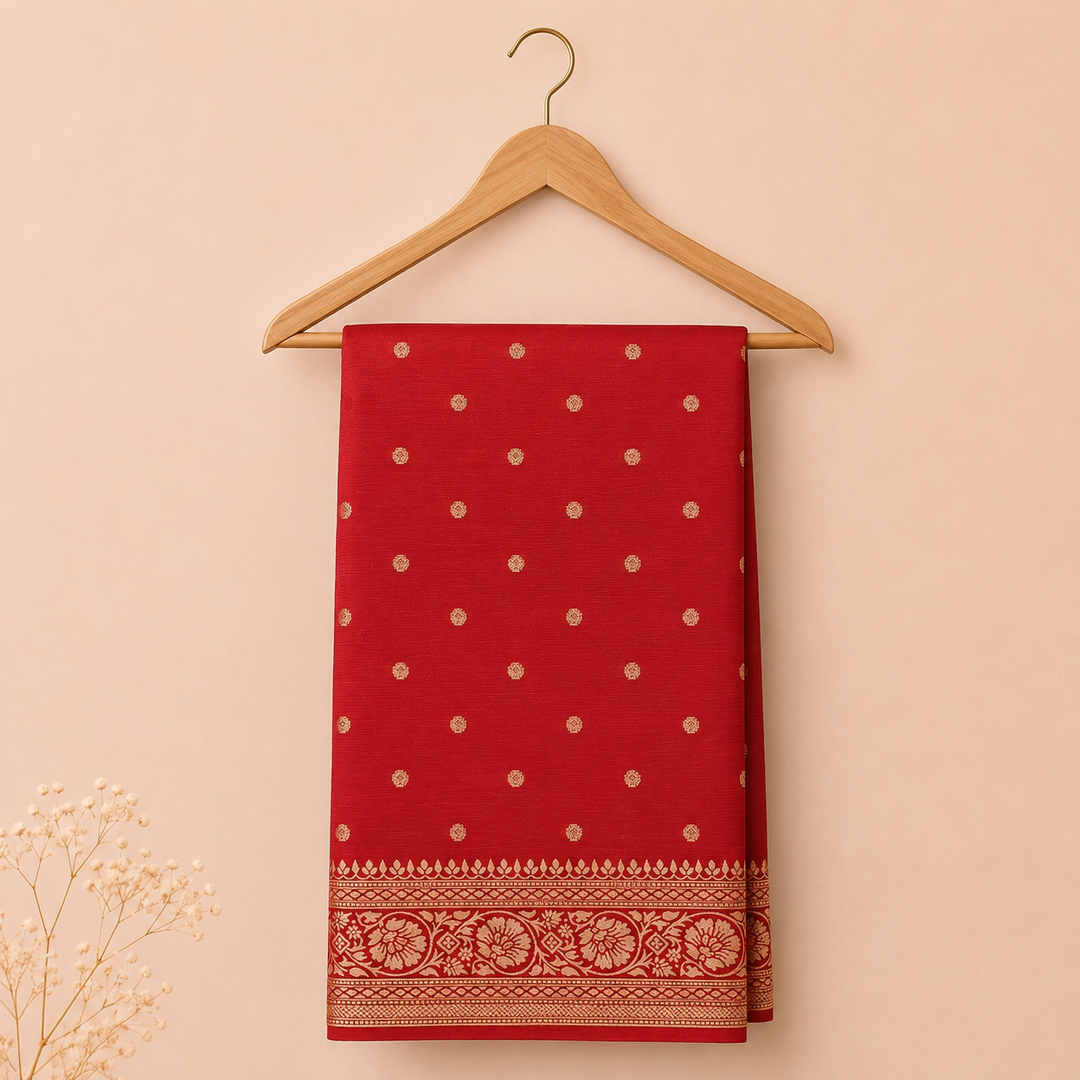 KUBERAN RED CHIFFON SAREE