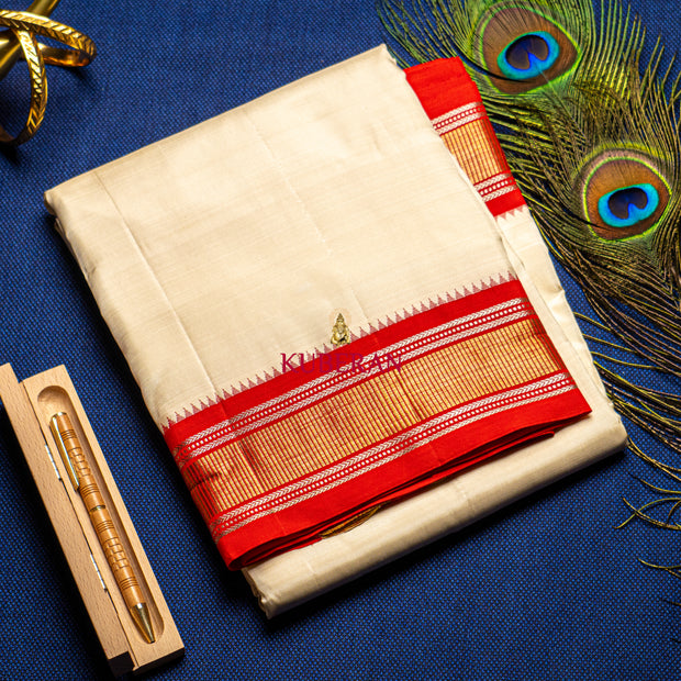 KUBERAN CREAM WITH RED BORDER PURE SILK DHOTI