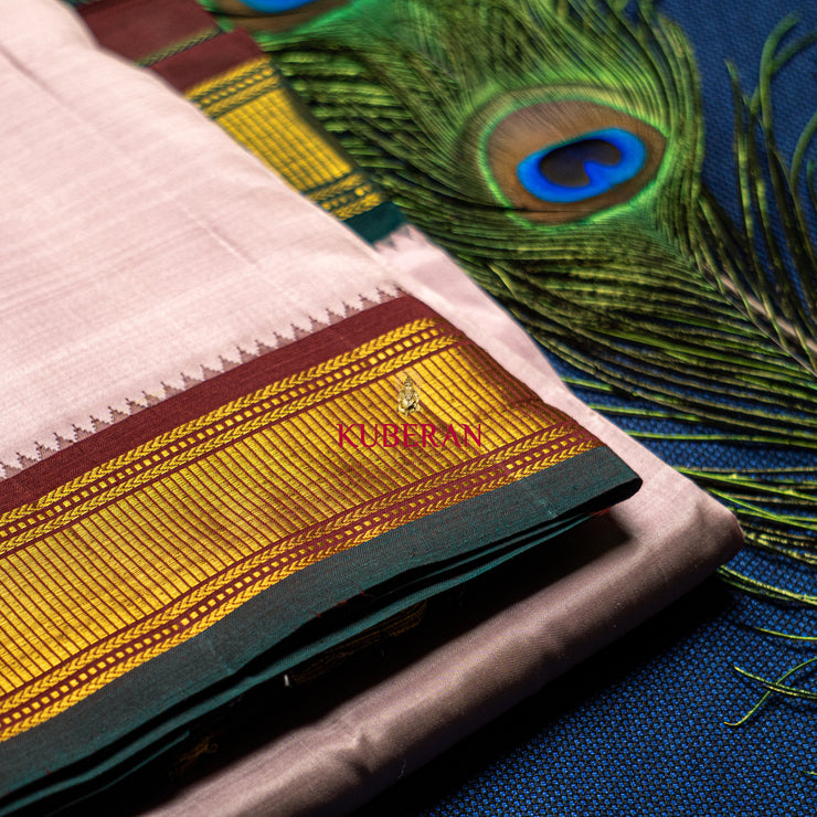 kuberan pink with green and maroon pure silk dhoti