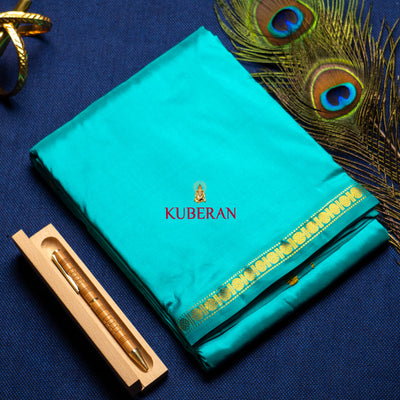 kuberan blue with golden border pure silk dhoti