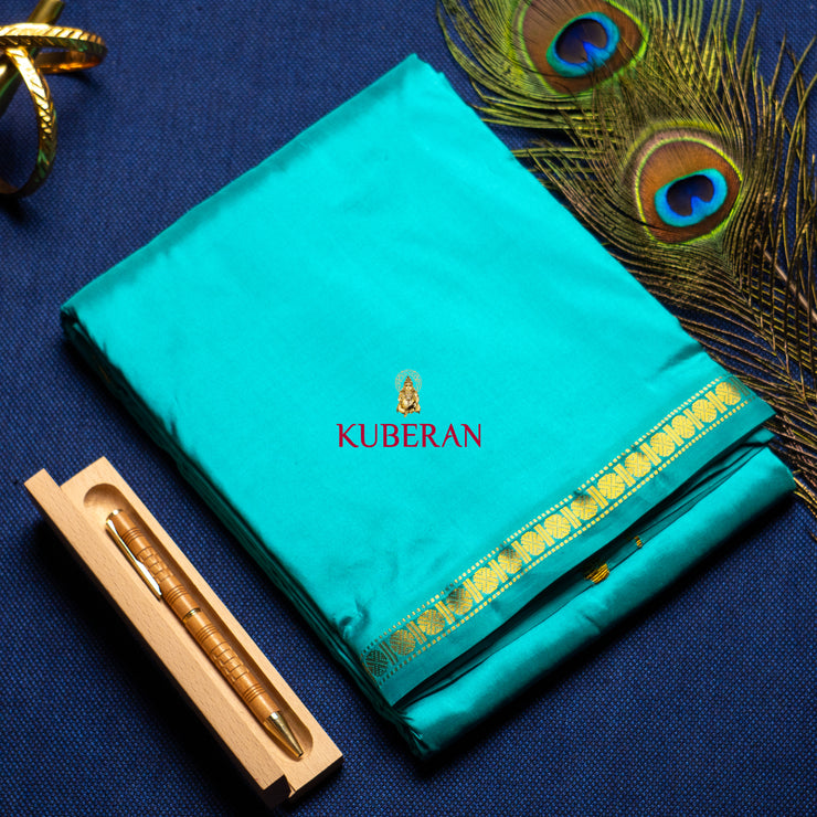 kuberan blue with golden border pure silk dhoti