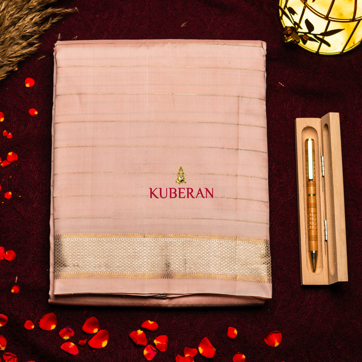 Kuberan BLUSH PINK WITH SILVER BORDER Pure Silk Dhoti