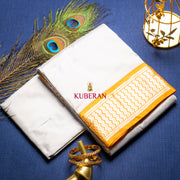 kuberan silver with orange border pure silk dhoti