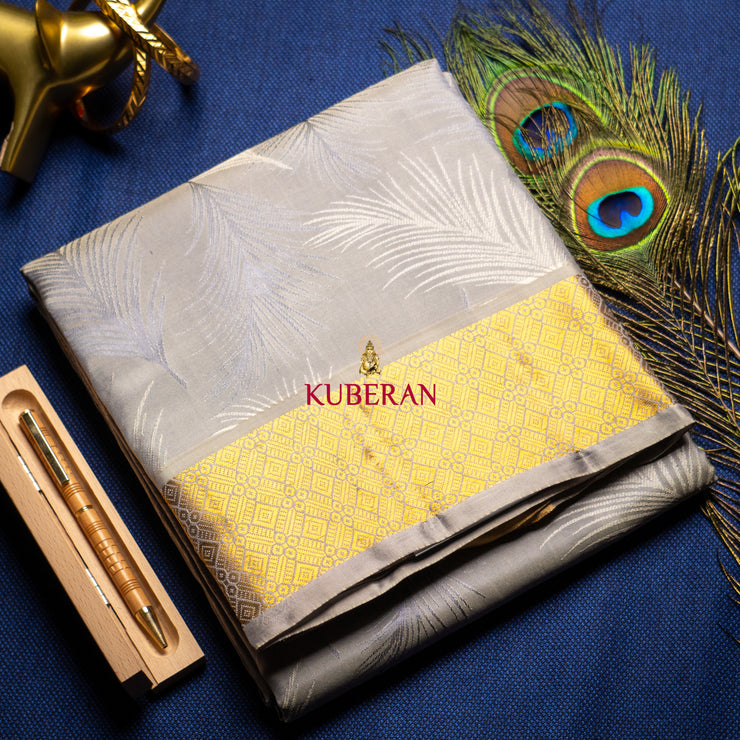 KUBERAN GREY WITH GOLDEN BORDER PURE SILK DHOTI