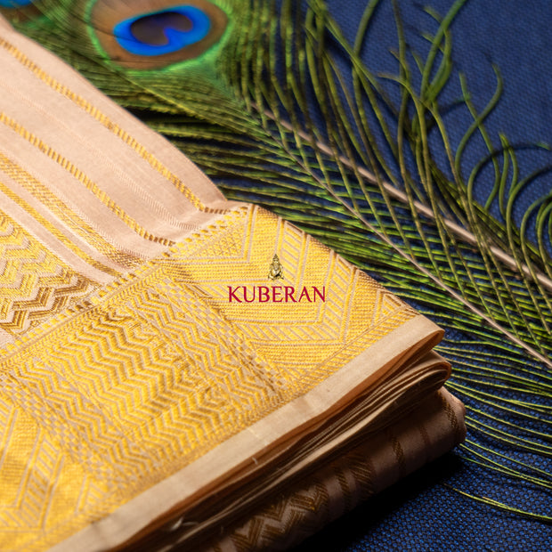 kuberan cream with golden pure silk dhoti