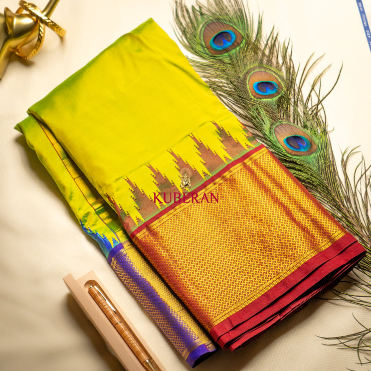 kuberan green with red and blue border pure silk dhoti