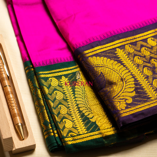 kuberan pink with purple and green border pure silk dhoti