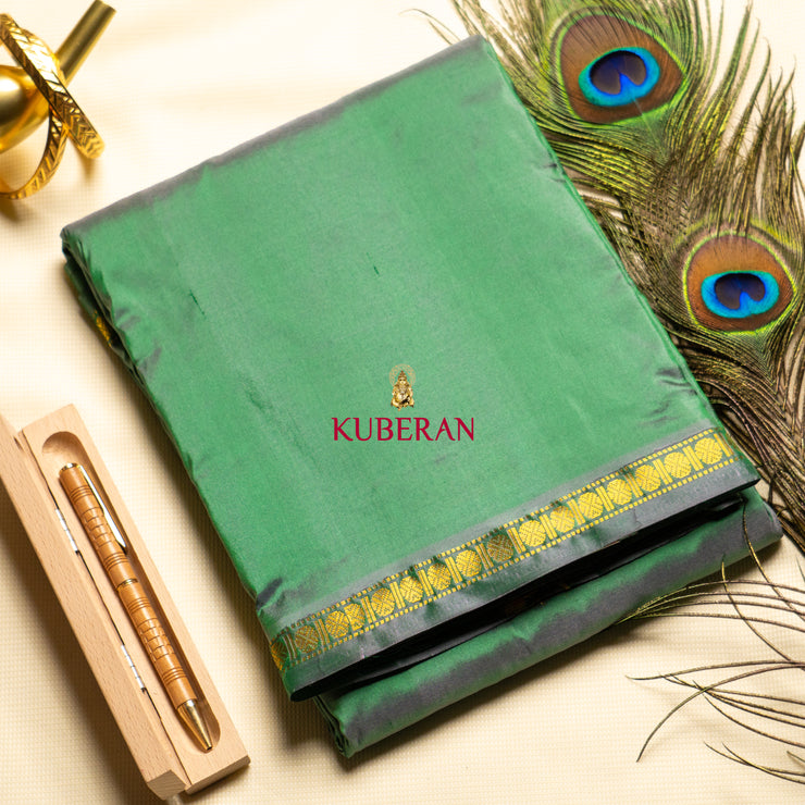 kuberan green with golden border pure silk dhoti