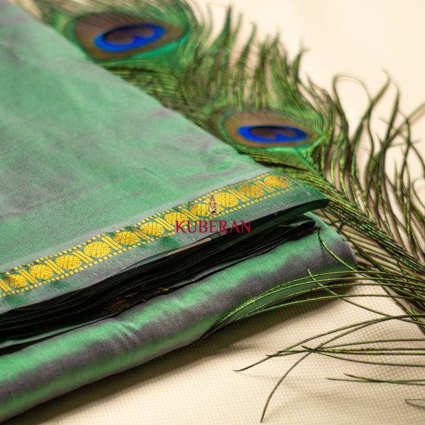 kuberan green with golden border pure silk dhoti