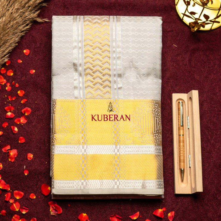 Kuberan SILVER WITH GOLD BORDER  Pure Silk Dhoti