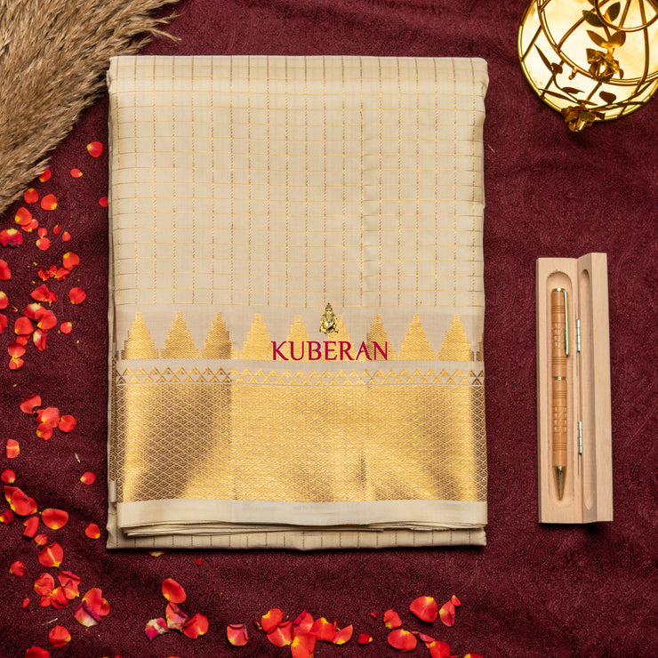 Kuberan sandal WITH GOLD ZARI checks design Pure Silk Dhoti