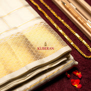 Kuberan CREAM  WITH GOLD AND SILVER checks design Pure Silk Dhoti