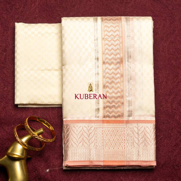 Kuberan off white PINK WITH SILVER BORDER Pure Silk Dhoti