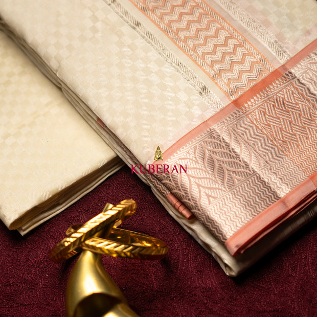 Kuberan off white PINK WITH SILVER BORDER Pure Silk Dhoti