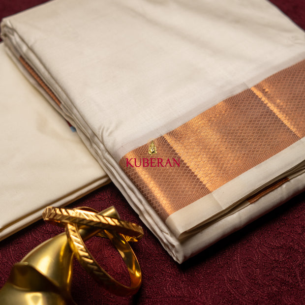 Kuberan silver WITH rose GOLD BORDER Pure Silk Dhoti