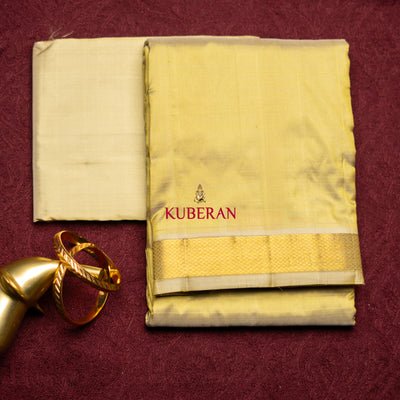 Kuberan greenish gold WITH GOLD BORDER Pure Silk Dhoti