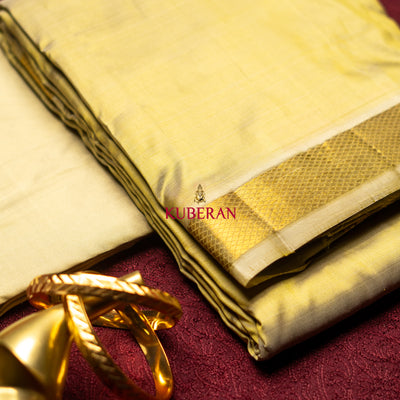 Kuberan greenish gold WITH GOLD BORDER Pure Silk Dhoti