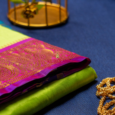 KUBERAN GREEN WITH PURPLE AND BLUE PURE SILK DHOTI