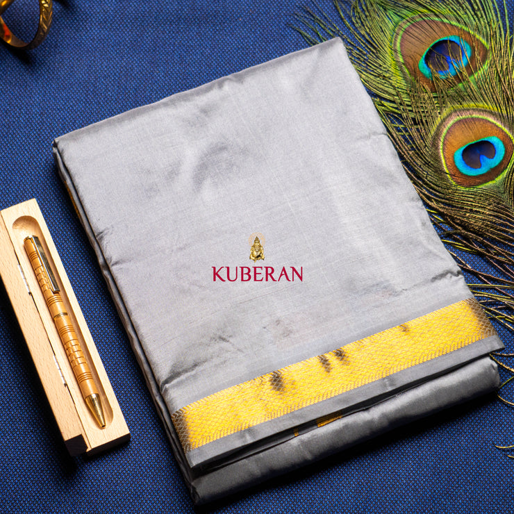 Kuberan Grey with gold border Pure Silk Dhoti