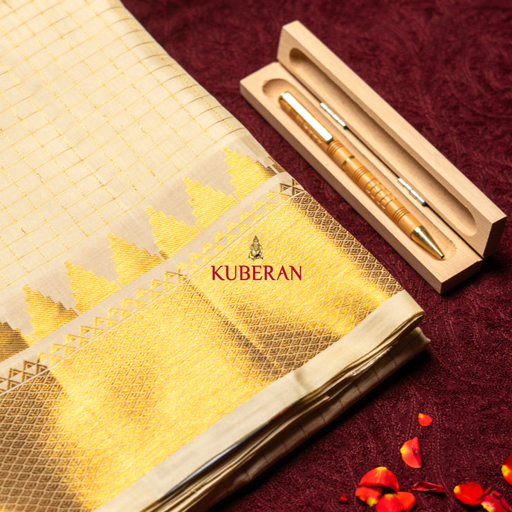 Kuberan sandal WITH GOLD ZARI checks design Pure Silk Dhoti