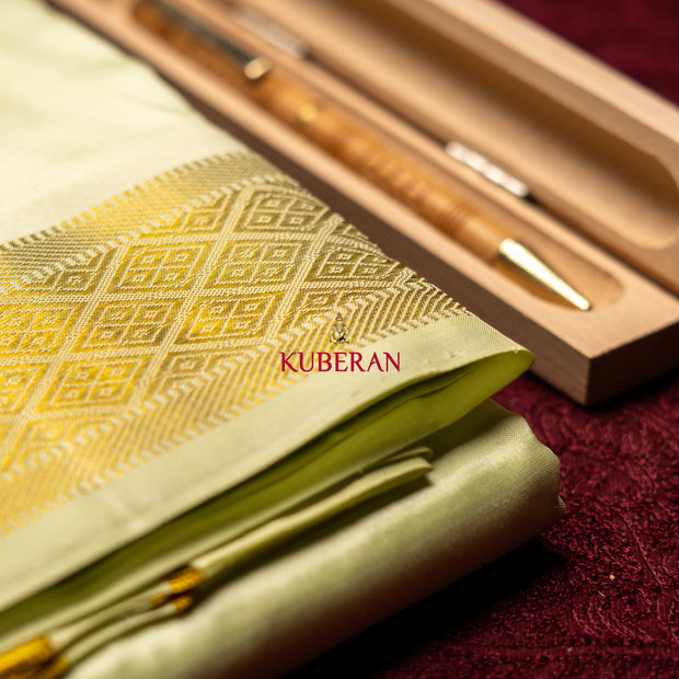 Kuberan pista green WITH GOLD BORDER Pure Silk Dhoti