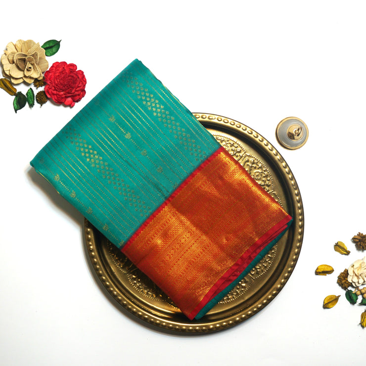 KUBERAN BLUISH GREEN KANCHIVARAM SAREE