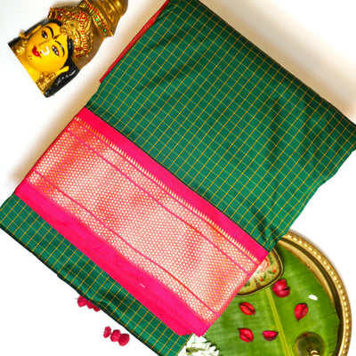 KUBERAN BOTTLE GREEN 9 YARD SAREE