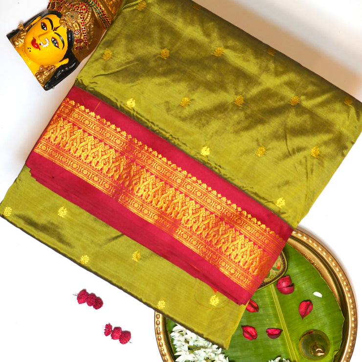 KUBERAN OLIVE GREEN 9 YARD SAREE