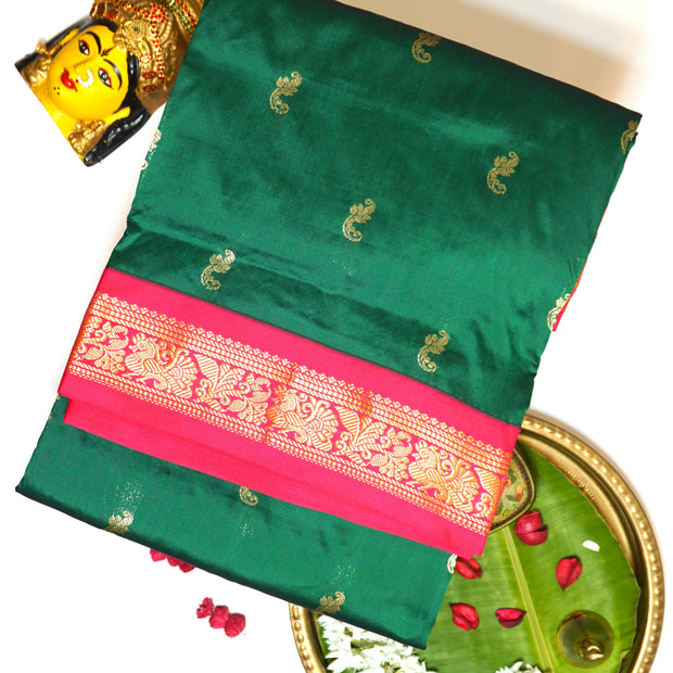 KUBERAN DARK GREEN 9 YARD SAREE