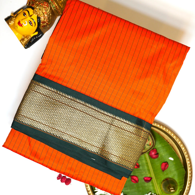 KUBERAN BRIGHT ORANGE 9 YARDS SAREE