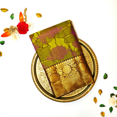 KUBERAN OLIVE GREEN KANCHIPURAM SAREE.